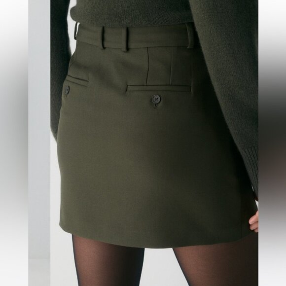 Aritzia Babaton Chisel Skirt Structured Mini Pencil Skirt Dark Olive - Picture 5 of 16